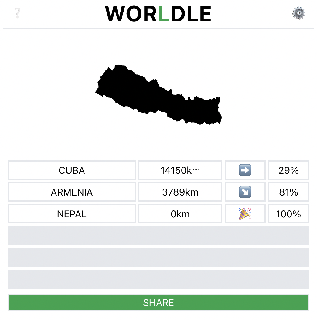 Screenshot of Worldle