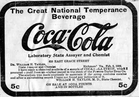 An advert for Coca Cola that reads ‘The Great National Temperance Beverage’